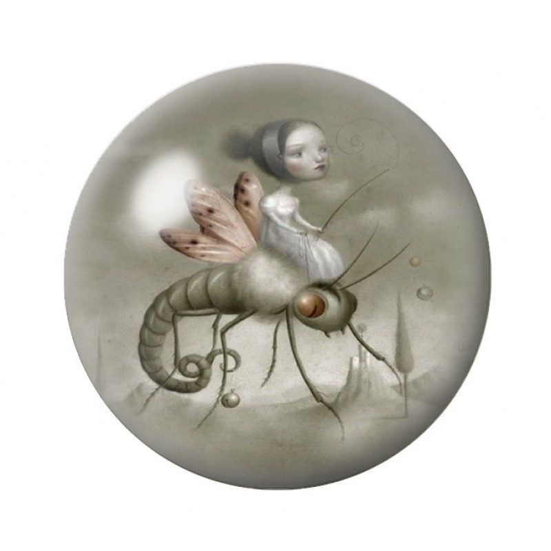 Cabochon en Verre Illustré Petite Fille Insecte Étrange 12 à 25mm