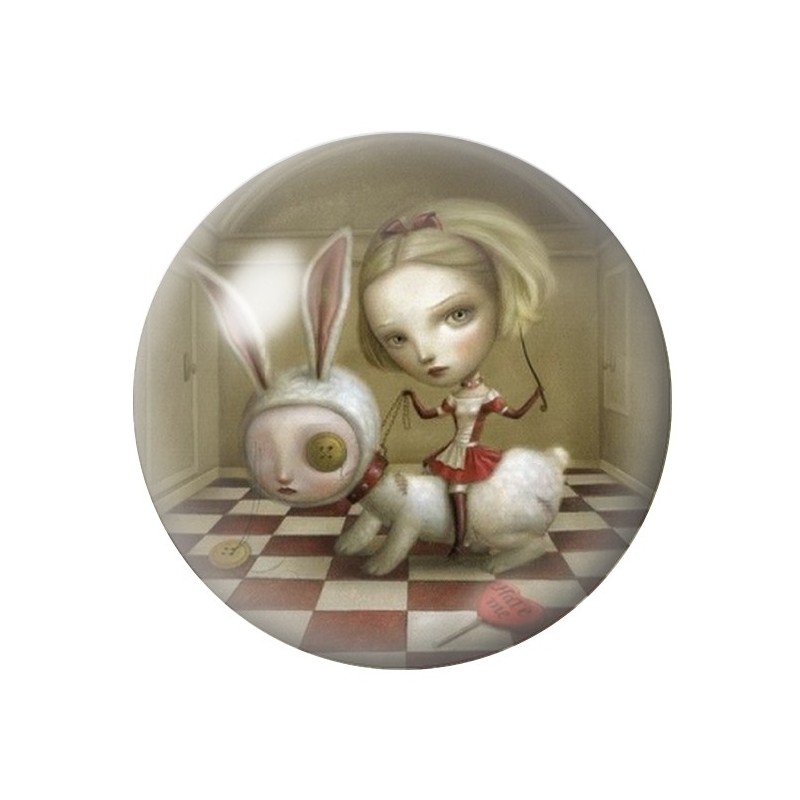 Cabochon en Verre Illustré Petite Fille Lapin Étrange 12 à 25mm