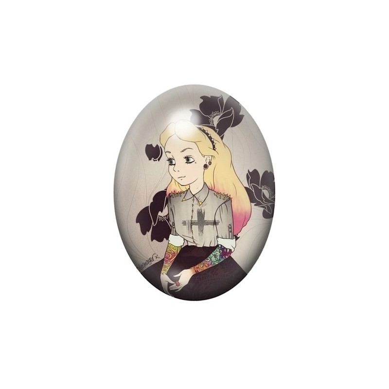 Cabochon en Verre Illustré Alice au Pays des Merveilles Gothique 13x18, 18x25 ou 30x40mm