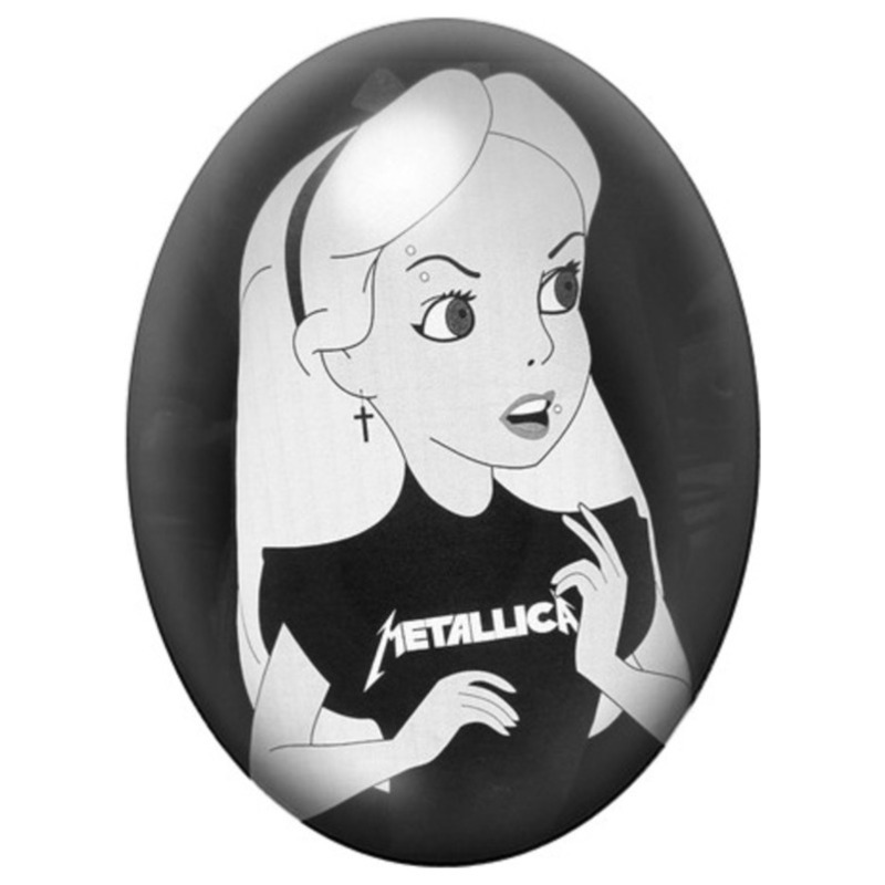 Cabochon en Verre Illustré Alice Rock Metallica 13x18, 18x25 ou 30x40mm