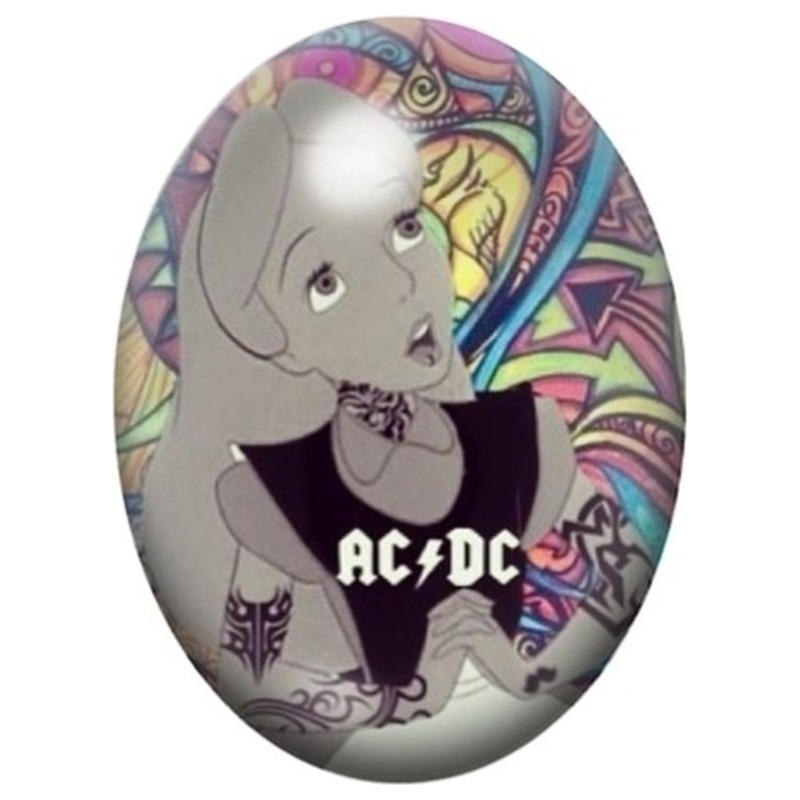 Cabochon en Verre Illustré Alice Rock AC/DC 13x18, 18x25 ou 30x40mm