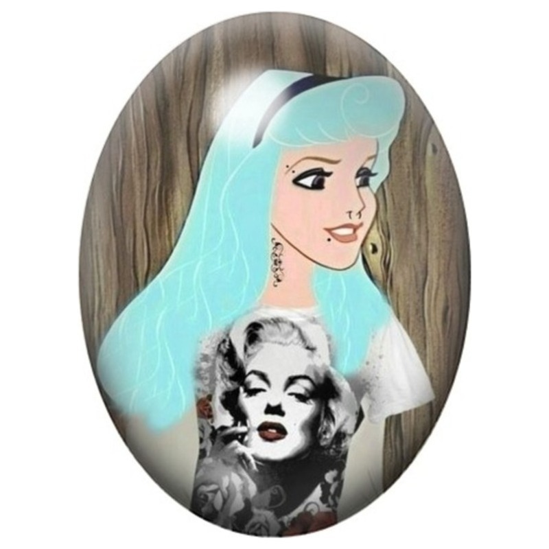 Cabochon en Verre Illustré Princesse Gothique au Portrait 13x18, 18x25 ou 30x40mm