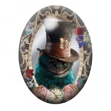 Cabochon en Verre Illustré Chat du Cheshire au Chapeau 13x18, 18x25 ou 30x40mm pour la création de bijoux fantaisie - DIY