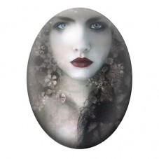 Cabochon en Verre Illustré Femme Mystérieuse aux Yeux Bleus 13x18, 18x25 ou 30x40mm pour la création de bijoux fantaisie - DIY