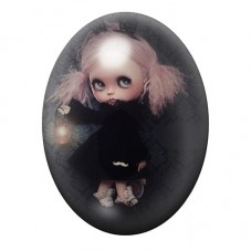 Cabochon en Verre Illustré Petite Poupée au Manteau Noir 13x18, 18x25 ou 30x40mm pour la création de bijoux fantaisie - DIY