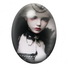 Cabochon en Verre Illustré Poupée Gothique au Collier Noir 13x18, 18x25 ou 30x40mm pour la création de bijoux fantaisie - DIY