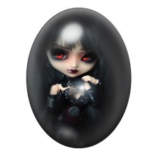 Cabochon en Verre Illustré Poupée Gothique aux Yeux Rouges 13x18, 18x25 ou 30x40mm pour la création de bijoux fantaisie - DIY
