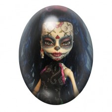 Cabochon en Verre Illustré Poupée Calavera aux Cheveux Bleus 13x18, 18x25 ou 30x40mm pour la création de bijoux fantaisie - DIY