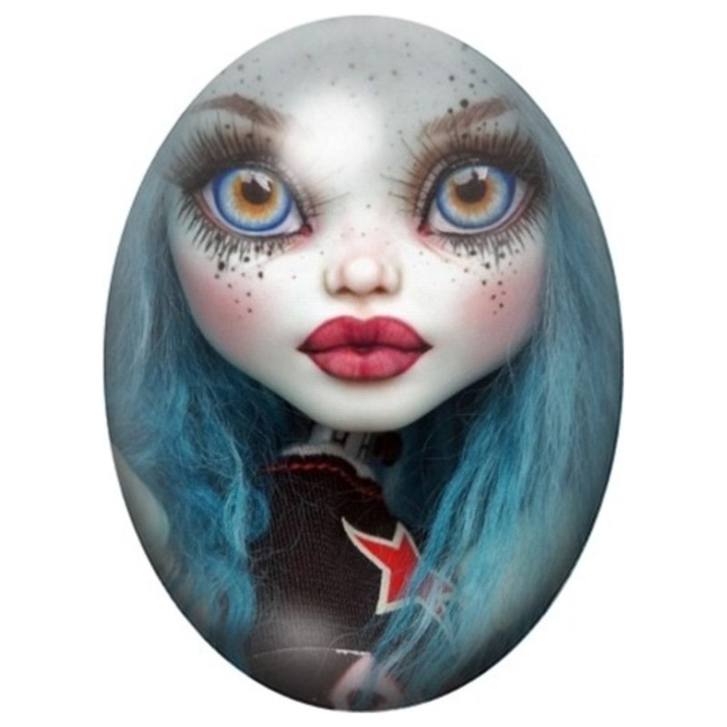 Cabochon en Verre Illustré Poupée aux Cheveux Bleus 13x18, 18x25 ou 30x40mm