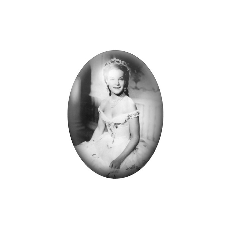 Cabochon en Verre Illustré Sissi Noir et Blanc Vintage 13x18, 18x25 ou 30x40mm