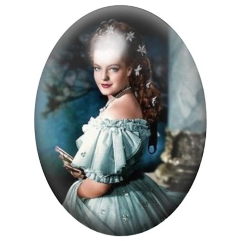 Cabochon en Verre Illustré Sissi en Robe Bleue 13x18, 18x25 ou 30x40mm