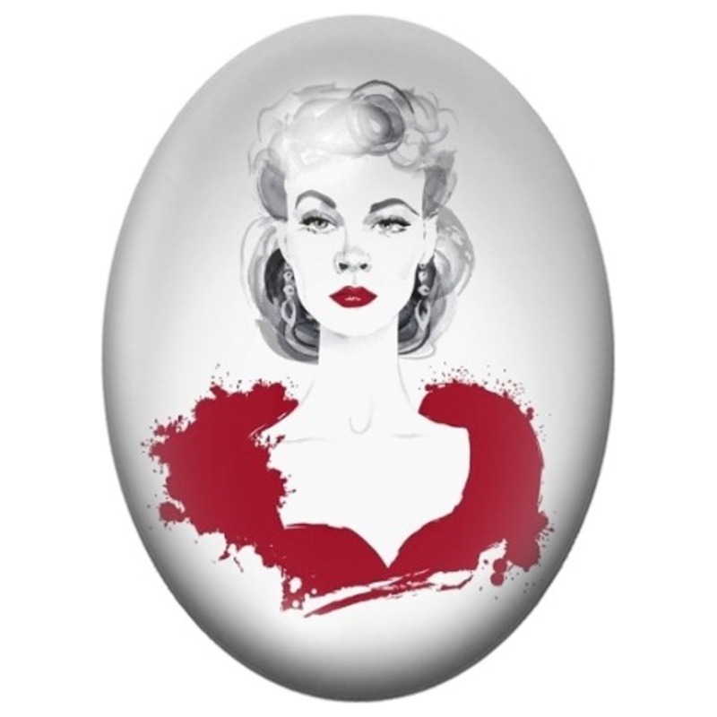 Cabochon en Verre Illustré Scarlett O’Hara en Rouge et Blanc 13x18, 18x25 ou 30x40mm