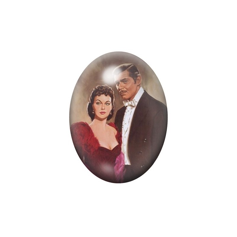 Cabochon en Verre Illustré Scarlett O'Hara Vintage 13x18, 18x25 ou 30x40mm