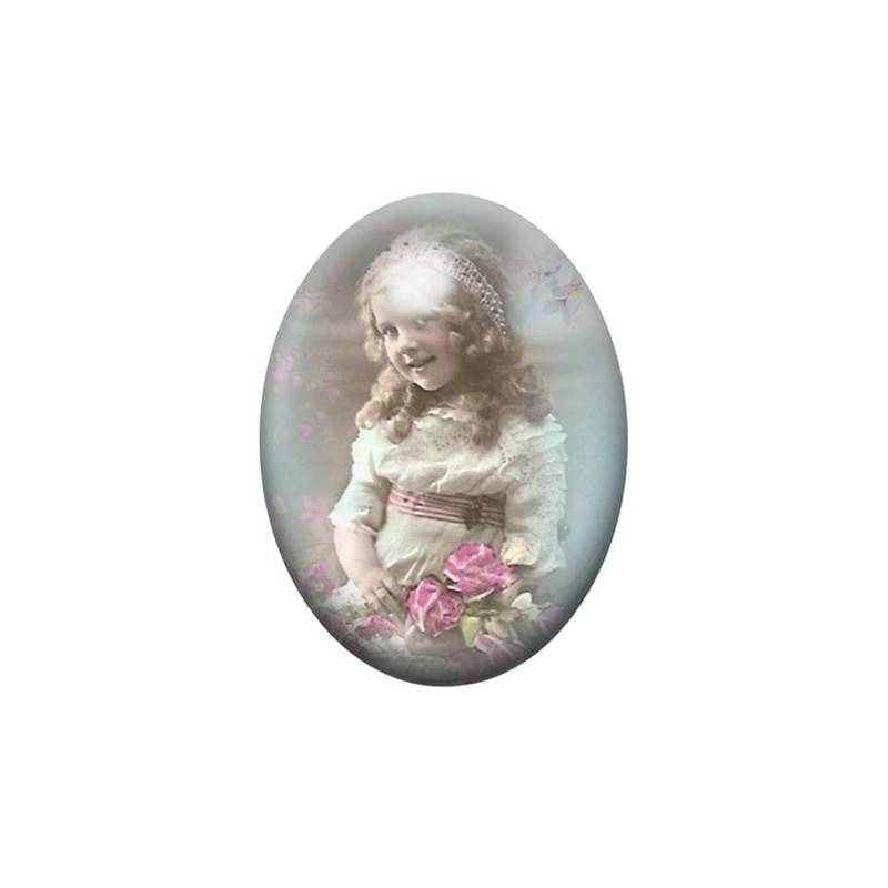 Cabochon en Verre Illustré Petite Fille Vintage 13x18, 18x25 ou 30x40mm