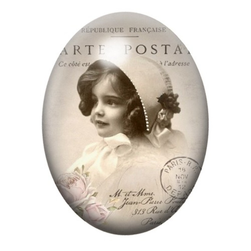 Cabochon en Verre Illustré Petite Fille sur Carte Postale 13x18, 18x25 ou 30x40mm