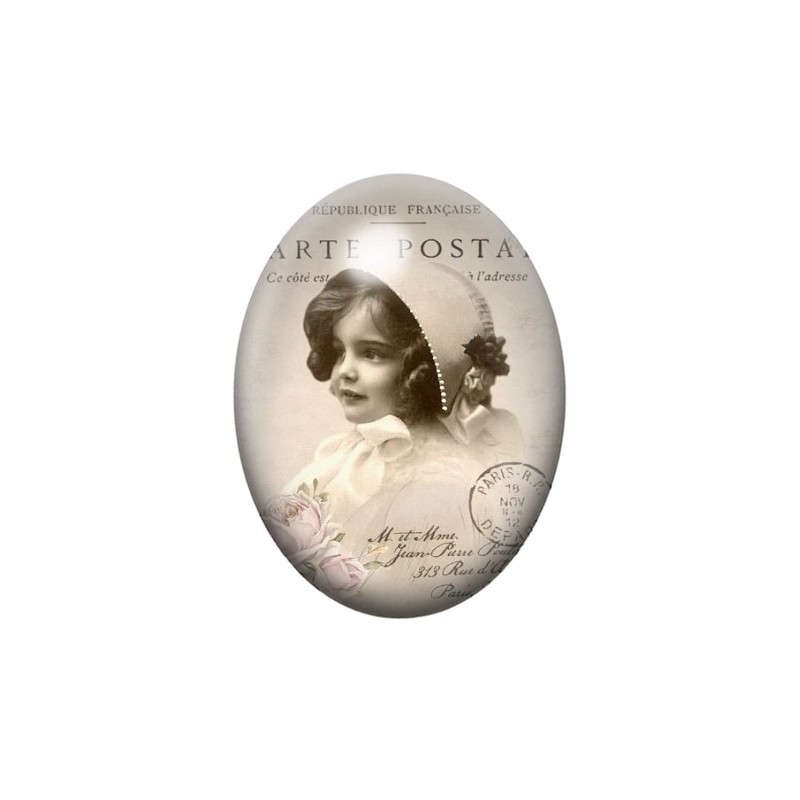 Cabochon en Verre Illustré Petite Fille Vintage 13x18, 18x25 ou 30x40mm