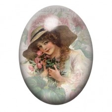 Cabochon en Verre Illustré Femme au Chapeau et aux Roses 13x18, 18x25 ou 30x40mm pour la création de bijoux fantaisie - DIY