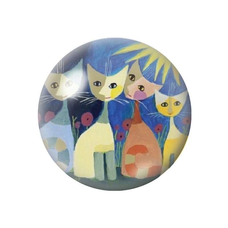 Cabochon en Verre Illustré Chats Colorés 18, 20 ou 25mm
