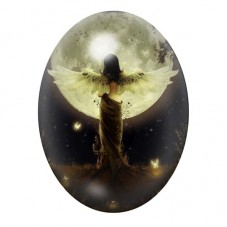 Cabochon en Verre Illustré Ange devant la Pleine Lune 13x18, 18x25 ou 30x40mm pour la création de bijoux fantaisie - DIY