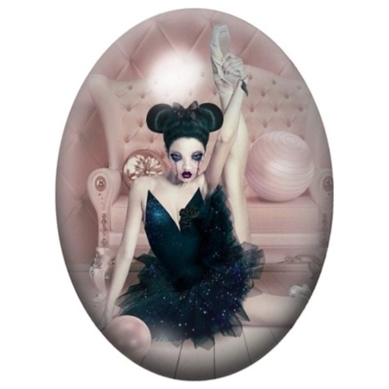 Cabochon en Verre Illustré Ballerine Gothique au Tutu Noir 13x18, 18x25 ou 30x40mm