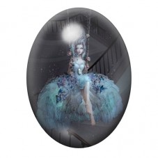 Cabochon en Verre Illustré Femme sur une Balançoire Bleue 13x18, 18x25 ou 30x40mm pour la création de bijoux fantaisie - DIY