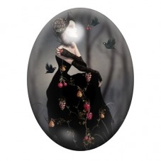 Cabochon en Verre Illustré Femme Gothique aux Rubans Noirs 13x18, 18x25 ou 30x40mm pour la création de bijoux fantaisie - DIY