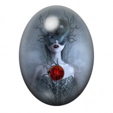 Cabochon en Verre Illustré Femme aux Bois et au Cœur Rouge 13x18, 18x25 ou 30x40mm pour la création de bijoux fantaisie - DIY