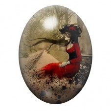 Cabochon en Verre Illustré Femme en Rouge aux Cheveux Noirs 13x18, 18x25 ou 30x40mm pour la création de bijoux fantaisie - DIY
