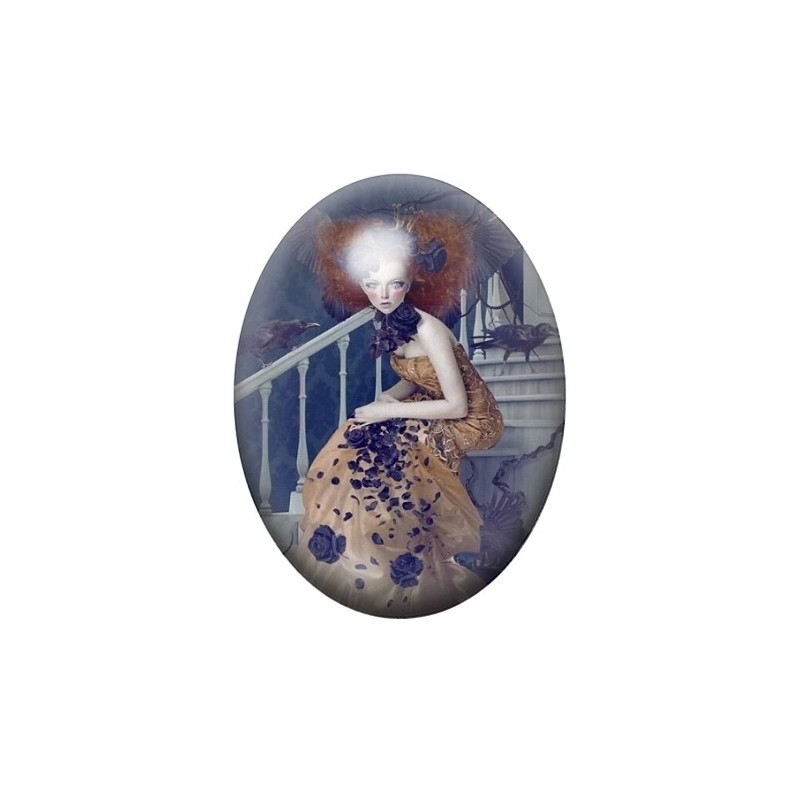 Cabochon en Verre Illustré Femme Gothique 13x18, 18x25 ou 30x40mm