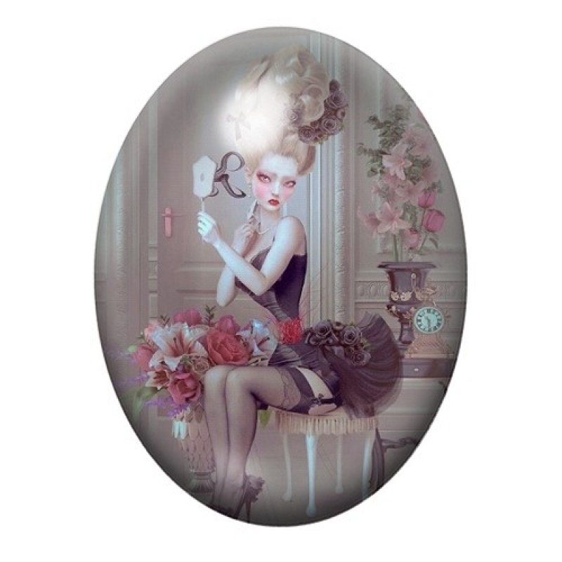 Cabochon en Verre Illustré Marquise Gothique aux Roses 13x18, 18x25 ou 30x40mm