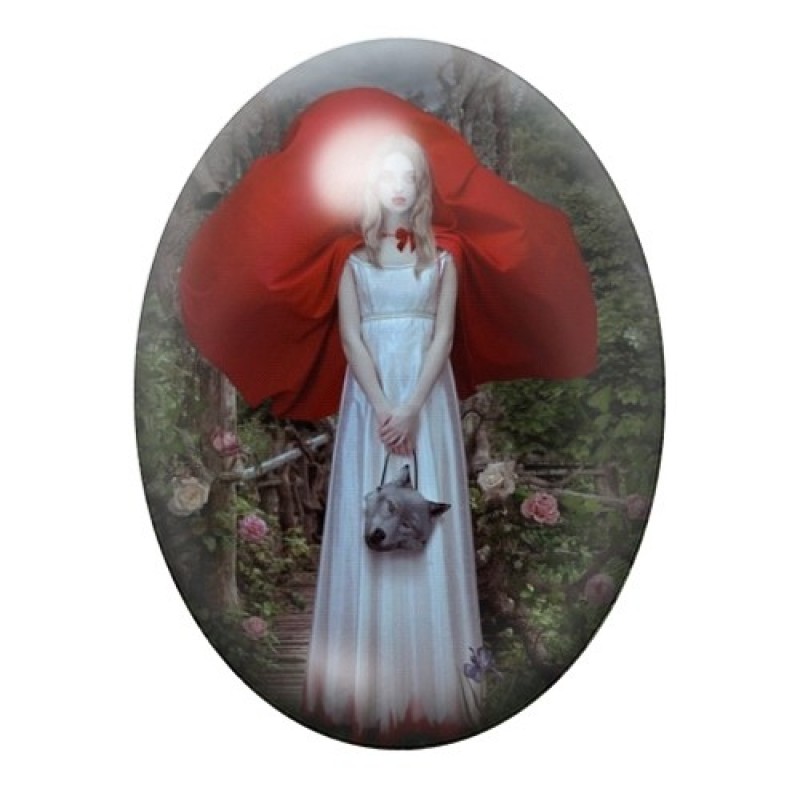 Cabochon en Verre Illustré Chaperon Rouge Sans Visage 13x18, 18x25 ou 30x40mm