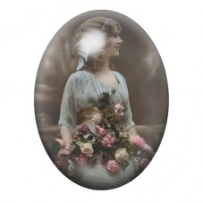 Cabochon en Verre Illustré Femme Vintage au Bouquet de Roses 13x18, 18x25 ou 30x40mm pour la création de bijoux fantaisie - DIY