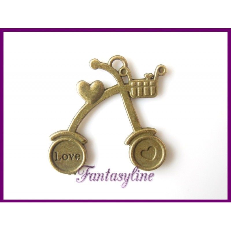 Grande Breloque Bicyclette Ancienne Vintage Bronze 32mm