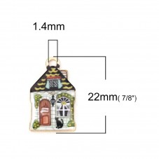 2 Breloques Maison Chat Noir Métal Doré 22x13mm