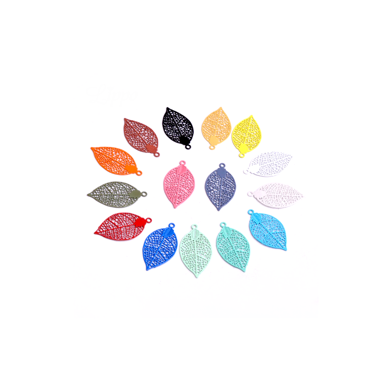 4 Breloques Feuilles Multicolore Filigrane Ajouré 28x15mm