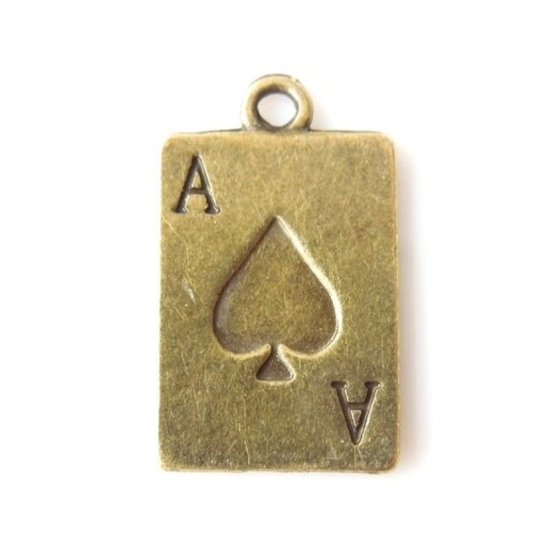 4 Breloques carte As de Pique Thème Alice au Pays des Merveilles 21x13mm