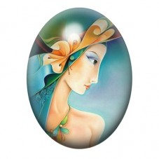 Cabochon en Verre Illustré Femme au Chapeau Orange 13x18, 18x25 ou 30x40mm pour la création de bijoux fantaisie - DIY