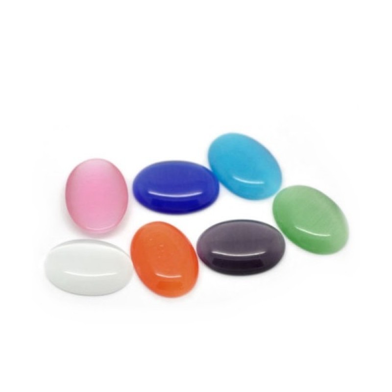 6 Cabochons en Verre Oeil de Chat soit 3 Paires 10x14mm