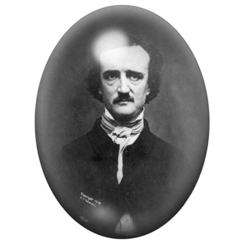 Cabochon en Verre Illustré Edgar Allan Poe Portrait 13x18, 18x25 ou 30x40mm