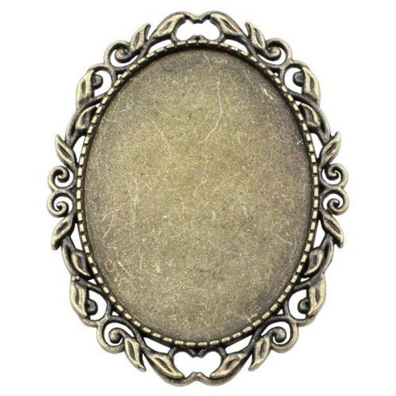 Support Broche Ornement Bronze pour Cabochon Ovale 30x40mm