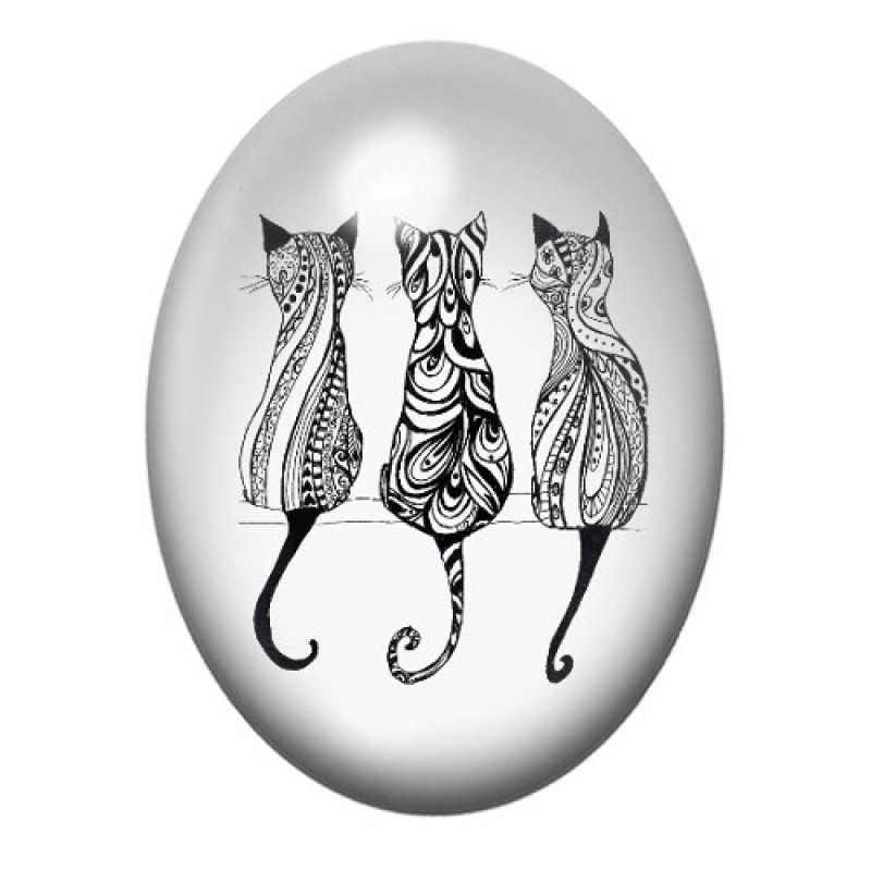 Cabochon en Verre Illustré Chats Noir et Blanc 13x18, 18x25 ou 30x40mm
