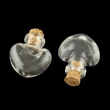 Mini Bouteille Fiole en Verre Coeur avec Tampion 26x22mm