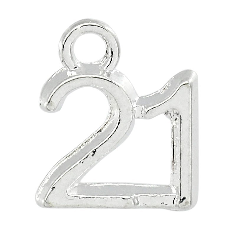 2 Breloques Chiffre "21" Argenté 12x10mm