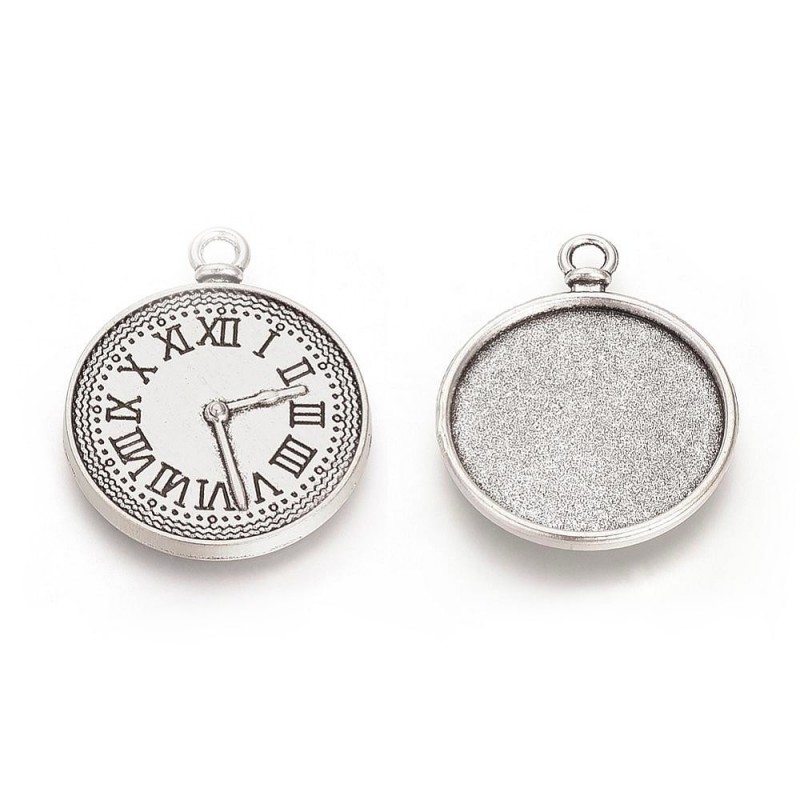 2 Supports Pendentifs Montres Argentés Thème Alice pour Cabochon 25mm