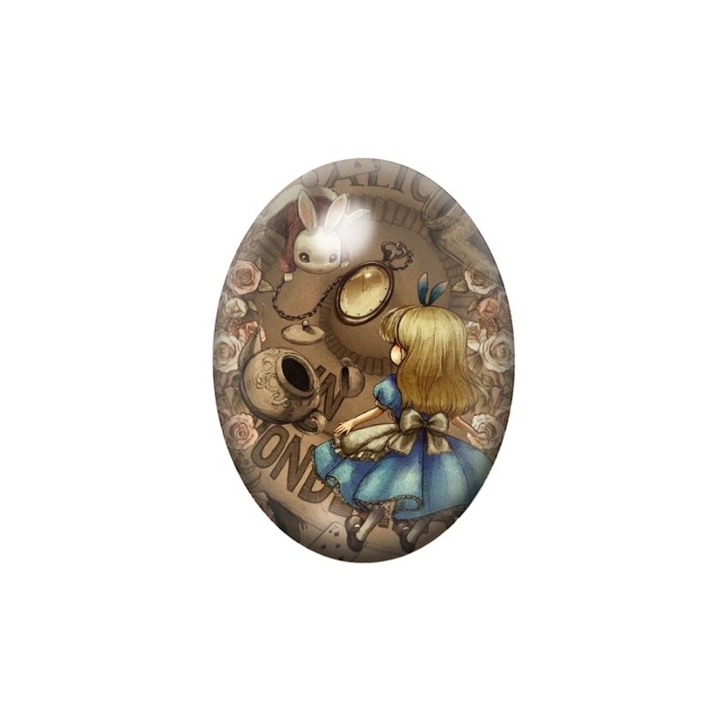 Cabochon en Verre Illustré Alice au Pays des Merveilles 13x18, 18x25 ou 30x40mm