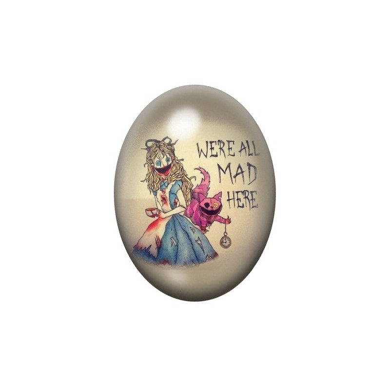 Cabochon en Verre Illustré Alice au Pays des Merveilles Gothique 13x18, 18x25 ou 30x40mm