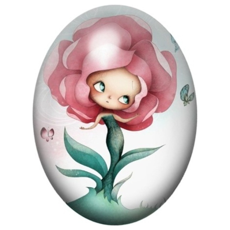 Cabochon en Verre Illustré Alice Fleur Rose 13x18, 18x25 ou 30x40mm