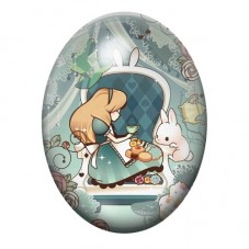Cabochon en Verre Illustré Alice au Goûter du Lapin Blanc 13x18, 18x25 ou 30x40mm pour la création de bijoux fantaisie - DIY