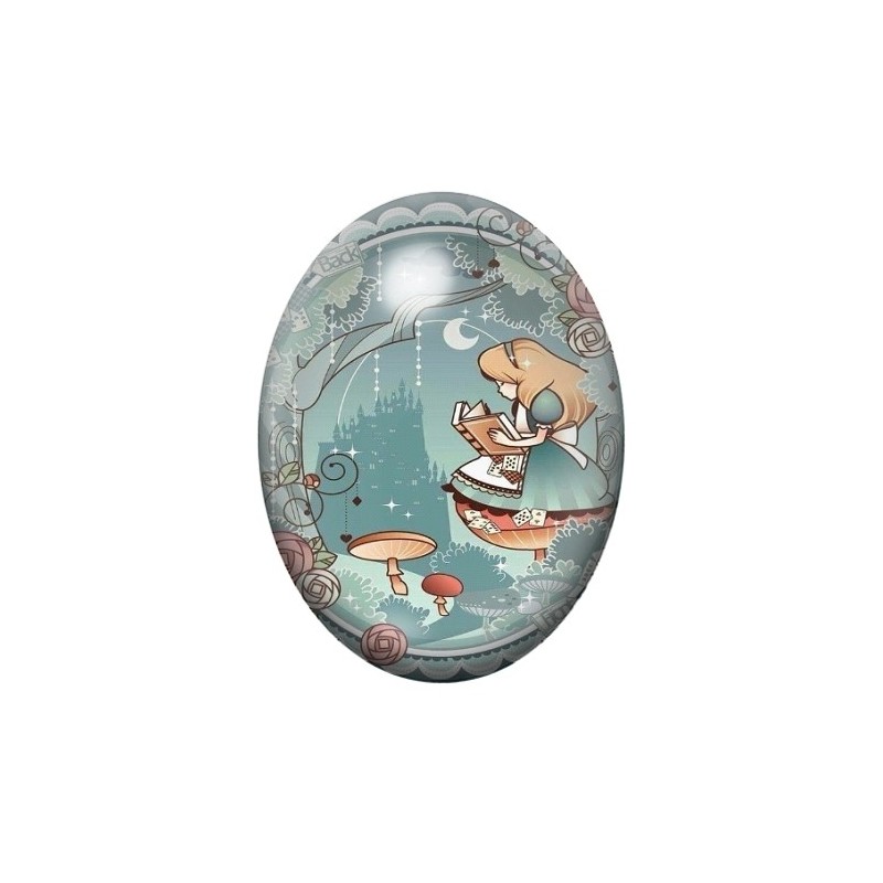 Cabochon en Verre Illustré Alice au Pays des Merveilles 13x18, 18x25 ou 30x40mm