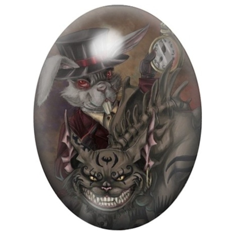 Cabochon en Verre Illustré Alice Gothique au Chapelier 13x18, 18x25 ou 30x40mm